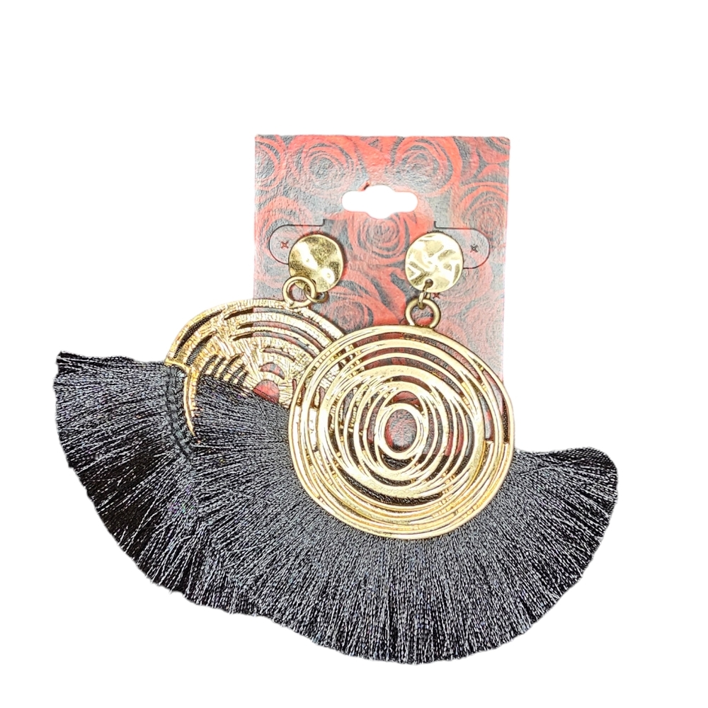 Gold and black drop fringe earrings
